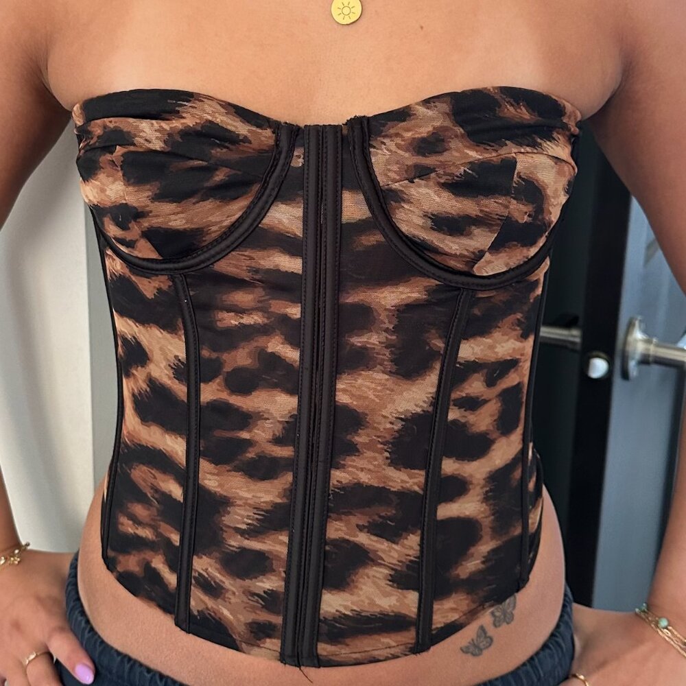 Lennox Leopard Print Mesh Corset Medium